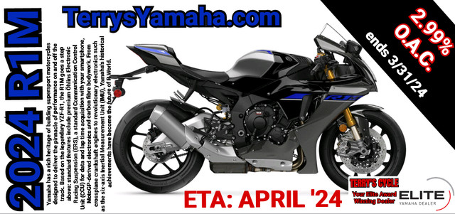 2024 Yamaha R1M / R3 / R7 /  MT-03 / MT-07 / MT-09 / Tenere 700  in Sport Bikes in Regina