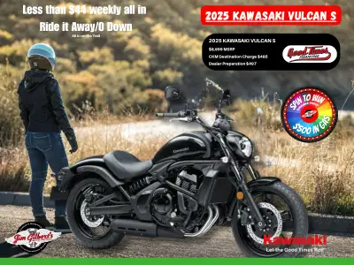 Only $44 Weekly, All-in On the RoadRide Bold with the 2025 Kawasaki Vulcan S Available Now at Jim Gi...