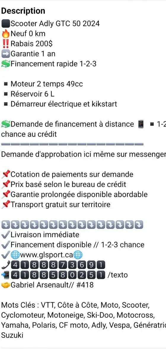 2024 Adly Moto GTC 50 in Other in Lévis - Image 13