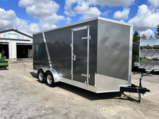 7x16 Barn Door Tandem Axle Enclosed Trailer in Cargo & Utility Trailers in Hamilton - Image 2