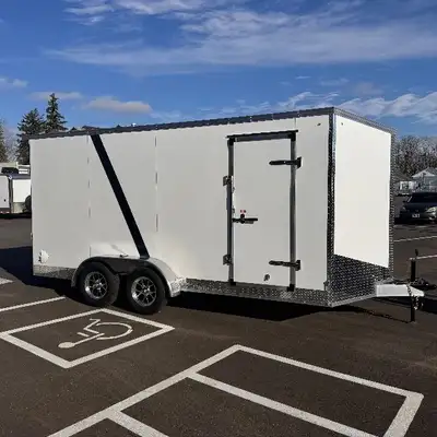 Grand River Trailer Sales Aluminum cargo trailer contractor frame 7x16+Vee 7FT interior height , ram...