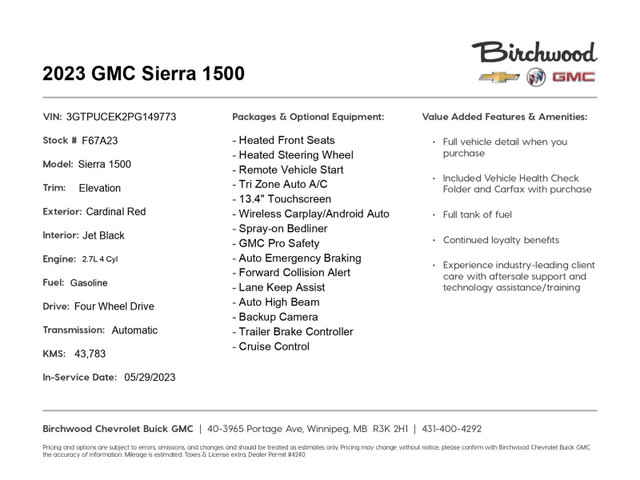 2023 GMC Sierra 1500 Elevation 2.7L Turbo | Accident Free in Cars & Trucks in Winnipeg - Image 3