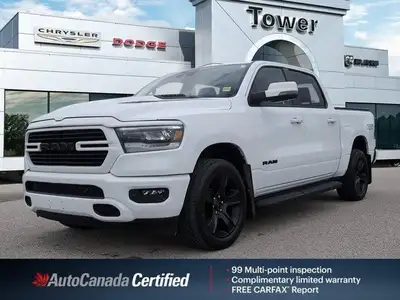 Unleash the power of the 2023 Ram 1500 Sport Crew Cab. This head-turning Bright White truck boasts a...