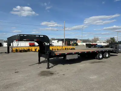 Precision 30’ gooseneck trailer, 5’ beavertail with full width spring assisted monster ramps, and ca...