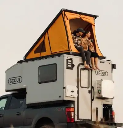 Adventure LP Scout Olympic truck camper highlights: Four Person Dinette Gear Locker Solar Porch Ligh...