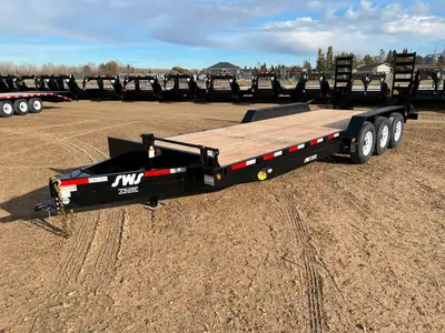 NEW 2025 SWS 24' H.D Equipment Car Hauler Trailer Tri Axle Stand Up Ramps w/ 2' Dovetail 3 x 7000 lb...