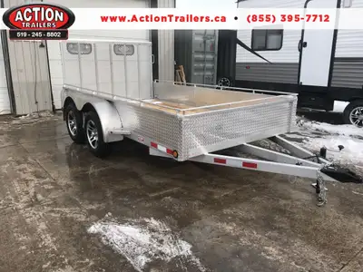 ACTION SERIES 80" X 12 ALL ALUMINUM UTILITY TRAILERS WITH SOLID ALUMINUM SIDES AND TOP TIE DOWN RAIL...