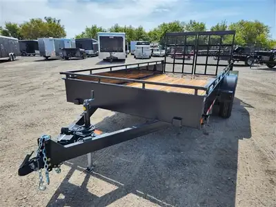 2026 Canada Trailer 7X14 Landscape Utility Trailer Tandem 3500lb axles split rear ramp, electric bra...