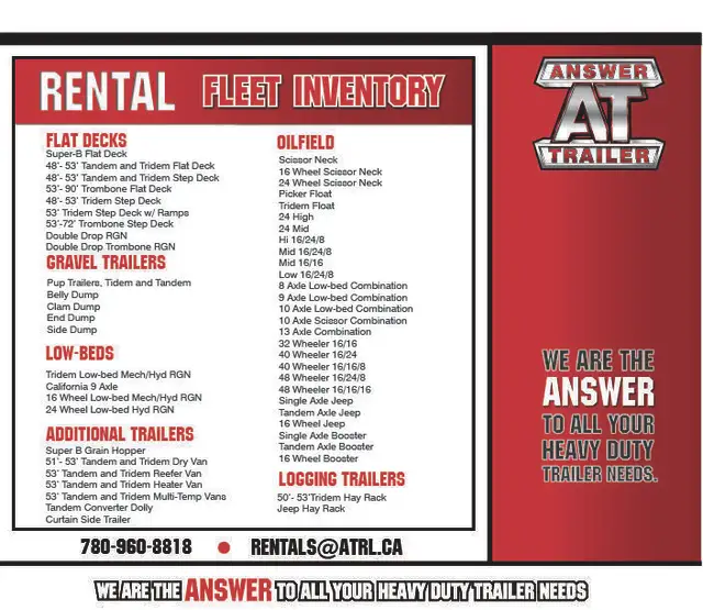 Answer Trailer Rental Fleet in Heavy Equipment in St. Albert - Image 2