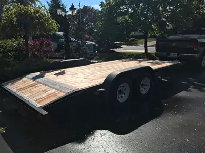 BRAND NEW CAR TRAILER 6X16 $4499 6X18 $4999 Bed size: 80" X 16' Axle: tandem 3500lb Brakes: electric...