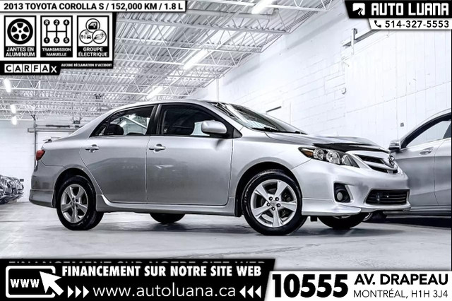 2013 TOYOTA Corolla S MAGS/BLUETOOTH/CRUISE/AIR CLIMATISE/ECRAN in Cars & Trucks in City of Montréal