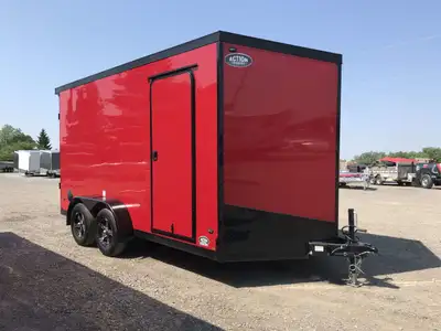 IRON SERIES 7' X 14' TANDEM AXLE CARGO TRAILER WITH REAR RAMP DOOR, 12in. EXTRA HEIGHT AND BLACKOUT...