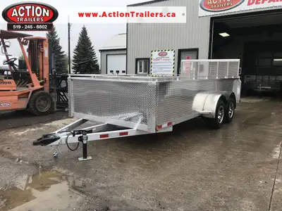 ACTION SERIES 80" X 16' ALL ALUMINUM UTILITY TRAILER WITH SOLID ALUMINUM SIDES AND TOP TIE DOWN RAIL...