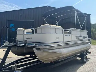 2002 18' SYLVAN PONTOON BIG DIAMETER PONTOONS RATED FOR 8 PEOPLE EXTERIOR IN GREAT SHAPE, INTERIOR I...
