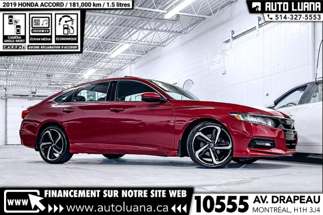 2019 HONDA Accord Sport CARPLAY/CAM ANGLE MORT/TOIT/MAGS 19" in Cars & Trucks in City of Montréal