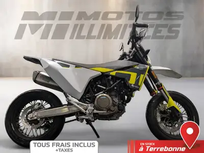 HUSQVARNA 701 Supermoto ABS 2020 Gris et Jaune 9872 km au compteur. Motos Illimitées Terrebonne. Pri...