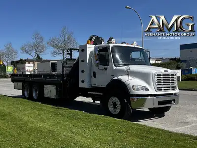 2012 Freightliner M2 112 HIAB Crane 22 Foot Flatdeck Cummins ISL G 8.9 L Allison Automatic 6x4 Deck...