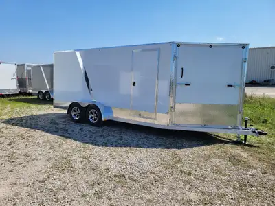 SPRING CLEARANCE LIMITED QUANTITIES White Enclosed Cargo Trailer with side door, walk through 7x16'x...