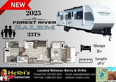 The 33TS is the ultimate bunkhouse, with three total slide outs and an outside kitchen. This well-eq...