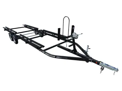 KDPT-2225-50-TDB tandem axle Drive-on Pontoon Trailer with tandem axle brakes. Presented in black te...