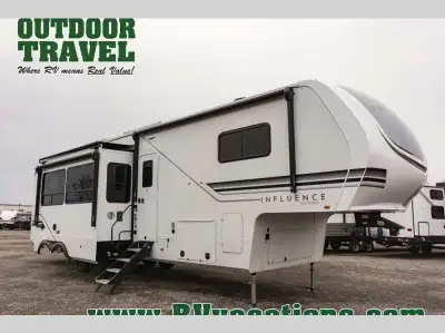Grand Design Influence fifth wheel 3704BH highlights: Private Bunk Room Fireplace Kitchen Island Fre...