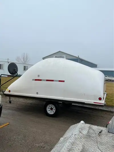 2003 U PULL 8’ X 12’ FIBERGLASS COVER DOUBLE SNOWMOBILE TRAILER WITH 2” BALL. EX PARKS CANADA TRAILE...