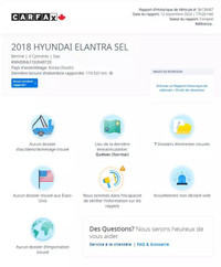 HYUNDAI ELANTRA SEL 2018/CRUISE/CAMERA/CARPLAY/BLTH/AC/MAGS/AUCUN ACCIDENT/184729KM! NIV: KMHD84LF1J... (image 1)