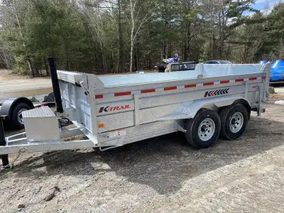 K-Trail Galvanized Dump trailer 82" x 14' 14k 2 x 7000 lbs Dexter axles, Aluminum box with battery c...