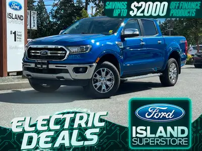 This 2019 Ford Ranger Lariat has a Lightning Blue Exterior and Ebony Leather Interior with seating f...