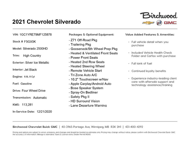 2021 Chevrolet Silverado 2500HD High Country "2-year Maintenance in Cars & Trucks in Winnipeg - Image 2