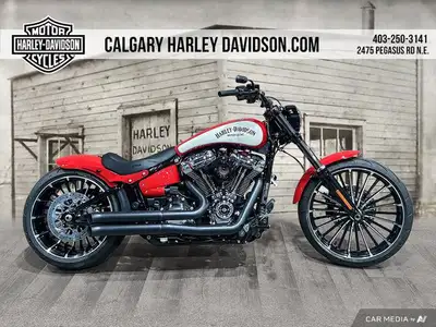 Dripping with chrome, the Harley-Davidson Breakout 117 is a raked-out cruiser that packs Milwaukee-E...