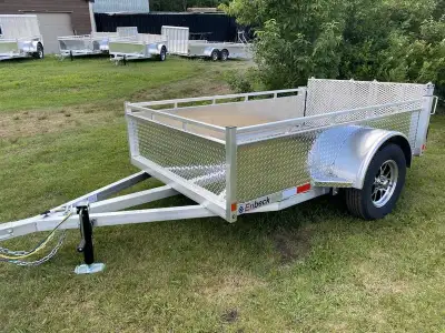 All Aluminum 5x8 utility trailer, Bifold Ramp Solid aluminum sides - Top tie down rail. 15' Galvaniz...