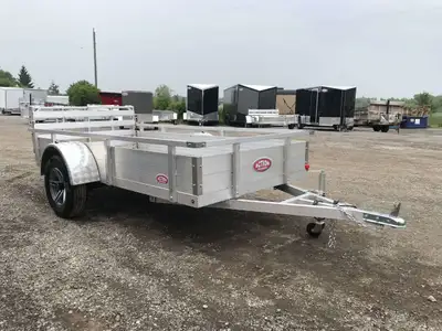 ACTION HOMEOWNERS SERIES 5 X 10 ALUMINUM UTILITY TRAILER WITH SOLID ALUMINUM SIDES AND TOP TIE DOWN...