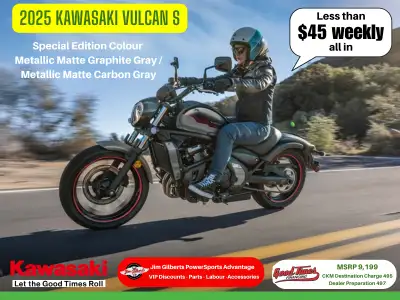 Only $44 Weekly, All-in On the RoadA Cruiser with Sportbike PerformanceOur 2025 Kawasaki Vulcan S co...