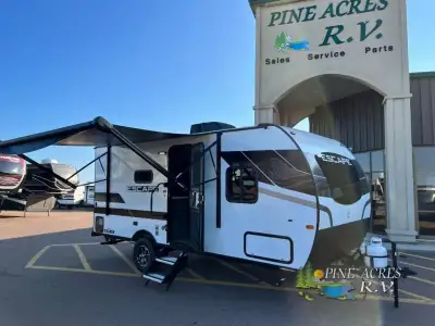 K-Z Escape travel trailer E181RB highlights: Front Queen Bed Full Rear Bathroom Microwave Linoleum T...