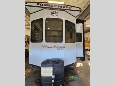 Forest River Wildwood Lodge destination trailer 40RLB highlights: Large Bedroom Kitchen Island Wet B...