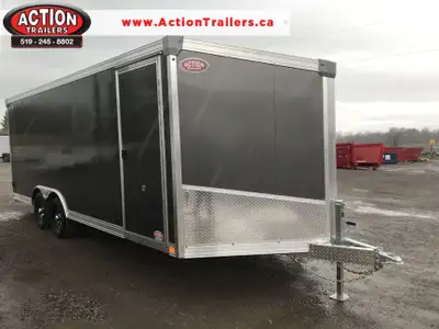 8.5' X 20' IDEAL CARGO GALVANIZED ENCLOSED CARGO/ AUTO HAULER WITH REAR RAMP DOOR AND ALUMINUM RIMS!...