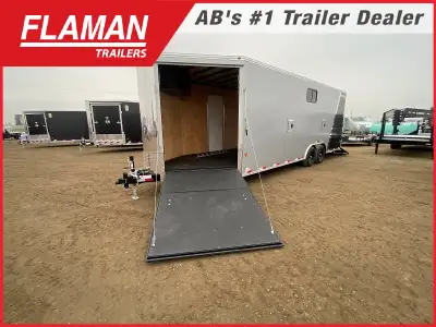 2025 ROYAL 8'X22' + 4' ENCLOSED SLED TRAILER Color: Silver and Black w/ Chrome Slash Length: 22' Str...