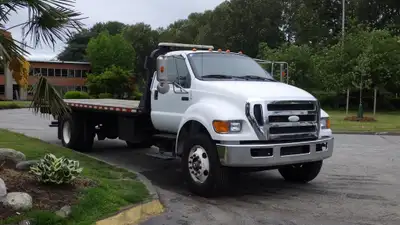 2008 Ford F-750 Regular Cab 2WD 24 Foot Towing Flat Tilt Deck Diesel, Air Brakes, 5.9L L6 DIESEL eng...