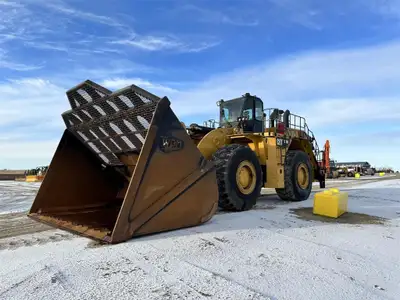 SOLD!!!! 2018 CAT 990K Wheel Loader with Light Material Wood Chip Bucket Located near Westlock, AB T...