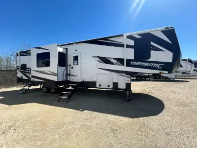 Jayco Seismic toy hauler 405 highlights: Bath and a Half Party Deck Fireplace Queen Bed with Convert...