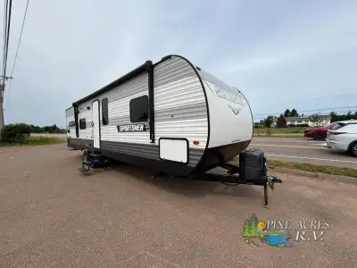 KZ Sportsmen SE travel trailer 301RKSE highlights Dual Entry Bath Pass-Through Storage Multi-Media S...