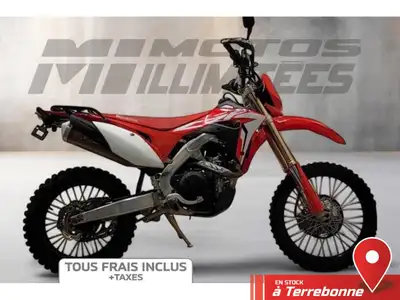 HONDA CRF450L 2019 Rouge 9392 km au compteur. Motos Illimitées Terrebonne. Prix de vente inclus les...