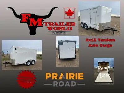 2023 Prairie Road 6x12 Cargo Trailer Tandem Ramp Door White 2x35