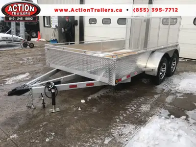 ACTION SERIES 80" X 12 ALL ALUMINUM UTILITY TRAILERS WITH SOLID ALUMINUM SIDES AND TOP TIE DOWN RAIL...