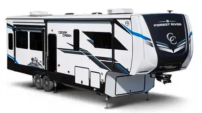 Forest River Cedar Creek fifth wheel 381MUD highlights: Fold-Down Breakfast Counter Loft Two Bedroom...