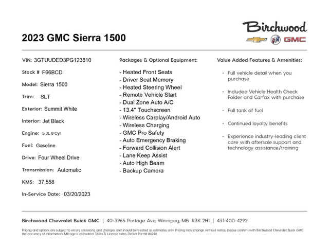2023 GMC Sierra 1500 SLT 5.3L V8 | Heated Leather | Clean CARFAX in Cars & Trucks in Winnipeg - Image 3