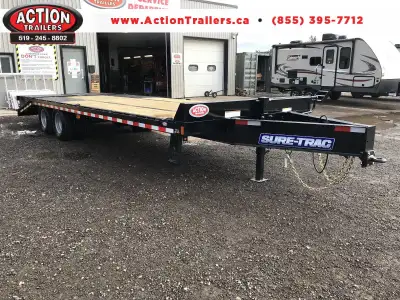 LOW PROFILE DECK OVER TANDEM BP 22.5K EQUIPMENT HAULER!! SURE-TRAC 8.5' X 20' + 5' LOW PRO DECKOVER...