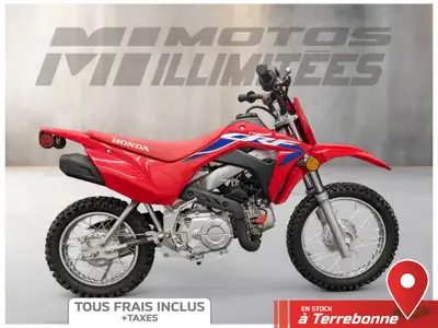 HONDA CRF110F 2024 Rouge 1 km au compteur. Motos Illimitées Terrebonne. Prix de vente inclus les fra...