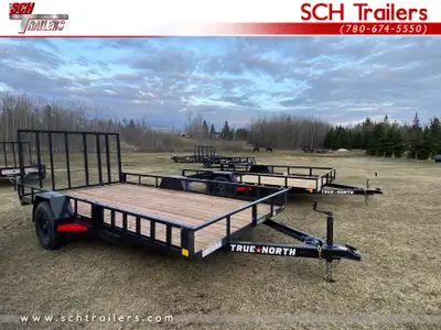True North 83" x 14' Utility Trailer CANADIAN BUILT 83" x 14 ft Wt. 1217 lbs (552 kg) axle capacity...